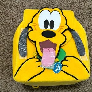 Disney Yellow Pluto Plush Character Backpack with Pink Tongue Accent
